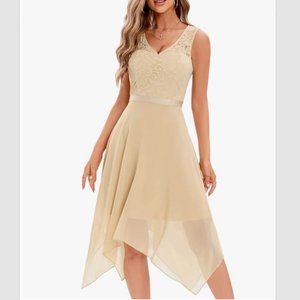 MEETJEN Women's Lace Sleeveless Dress Handkerchief Hem Size XL - Champagne NWOT
